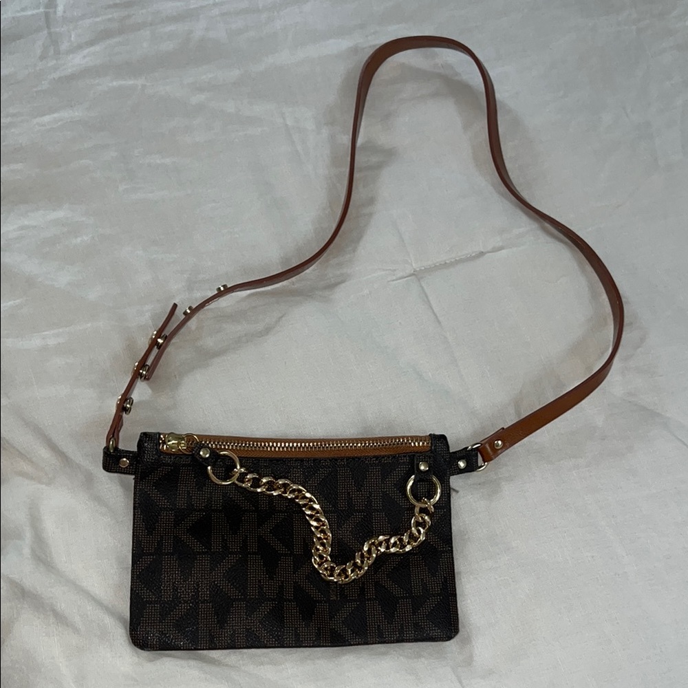 Michael Kors Brown Leather Crossbody Bag with Gold Hardware